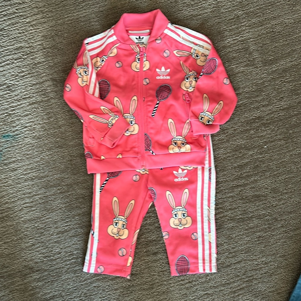 Adidas x Mini Rodini.  tennis tracksuit, 9month, pink with rabbits